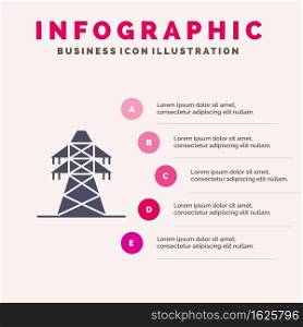 Electrical, Energy, Transmission, Transmission Tower Solid Icon Infographics 5 Steps Presentation Background