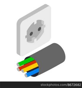 Electrical equipment icon isometric vector. White power outlet, electrical cable. Cross section of power supply cable, electricity concept. Electrical equipment icon isometric vector. White power outlet electrical cable
