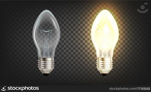 Electrical Glowing Incandescent Light Globe Vector. Filament Of Light Lamp Protected From Oxidation With Glass Bulb Filled With Inert Gas Or Vacuum. Illuminate Device Layout Realistic 3d Illustration. Electrical Glowing Incandescent Light Globe Vector