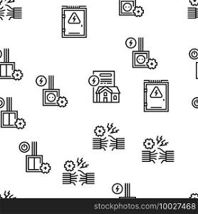 Electrical Installation Tool Icons Set Vector. Socket And Substation Automation Box Installation, Wall Chipping And Drilling For Wiring Black Contour Illustrations. Electrical Installation Tool Icons Set Vector