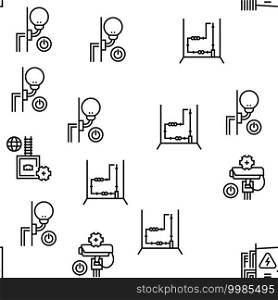 Electrical Installation Tool Icons Set Vector. Socket And Substation Automation Box Installation, Wall Chipping And Drilling For Wiring Black Contour Illustrations. Electrical Installation Tool Icons Set Vector