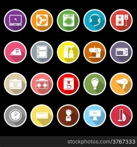 Electrical machine icons with long shadow, stock vector