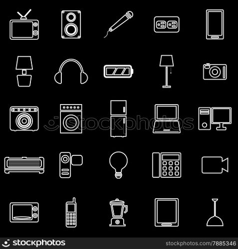 Electrical machine line icons on black background, stock vector