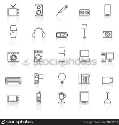 Electrical machine line icons with reflect on white background, stock vector