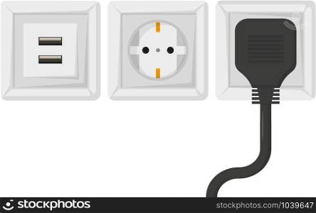 electrical outlet and electrical appliance plug, flat style