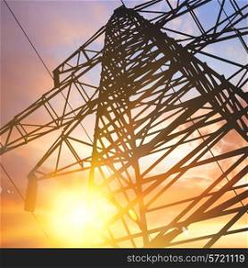 Electrical pylon over sunset background. Vector illustration.