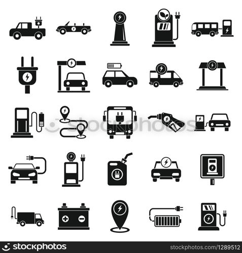 Electrical refueling icons set. Simple set of electrical refueling vector icons for web design on white background. Electrical refueling icons set, simple style