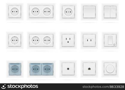 electrical socket outlet and switch for indoor electricity wiring stock vector illustration isolated on white background