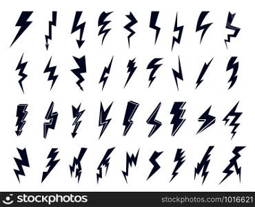 Electrical symbols. Thunder flashes storming bolt electric flash vector logos. Thunder shock, flash power storm illustration. Electrical symbols. Thunder flashes storming bolt electric flash vector logos