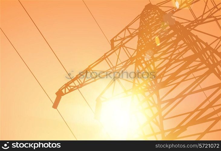 Electrical Transmission Line of High Voltage Over Desert Sandstorm. Vector Illustration.