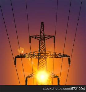 Electrical Transmission Line of High Voltage With Bright Spark. Vector Illustration.