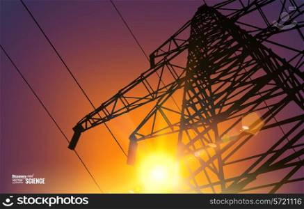 Electrical Transmission Line of High Voltage With Bright Spark. Vector Illustration.
