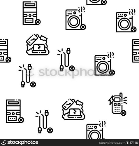 Electrical Waste Tools Seamless Pattern Vector Thin Line. Illustrations. Electrical Waste Tools Seamless Pattern Vector