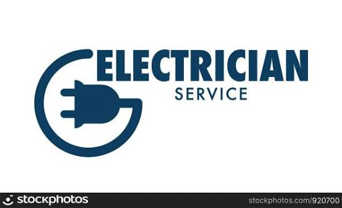 Electrician service isolated icon logotype of company for fixing problems vector wire with socket plug engineering and professional dealing with electric supply and devices utility household.. Electrician service isolated icon logotype of company for fixing problems