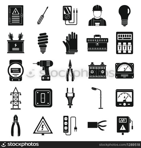 Electrician service worker icons set. Simple set of electrician service worker vector icons for web design on white background. Electrician service worker icons set, simple style