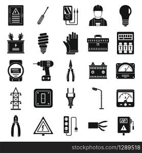 Electrician service worker icons set. Simple set of electrician service worker vector icons for web design on white background. Electrician service worker icons set, simple style