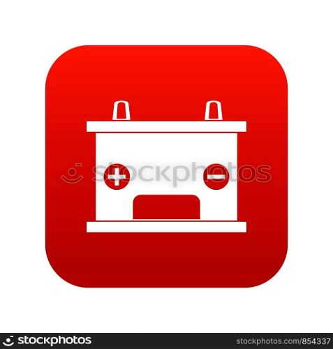 Electricity accumulator battery icon digital red for any design isolated on white vector illustration. Electricity accumulator battery icon digital red