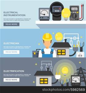 Electricity Banners Set. Electricity horizontal banners set with electrical instrumentation symbols flat isolated vector illustration