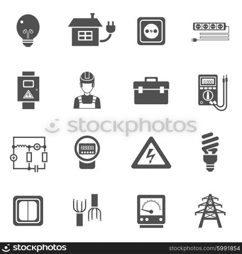 Electricity Black White Icons Set . Electricity black white icons set with power and energy symbols flat isolated vector illustration