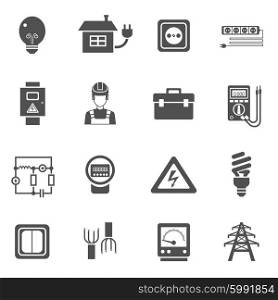 Electricity Black White Icons Set . Electricity black white icons set with power and energy symbols flat isolated vector illustration