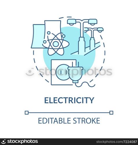 Electricity blue concept icon. Nuclear energy usage abstract idea thin line illustration. Nuclear fission and decay heat. Renewable energy. Vector isolated outline color drawing. Editable stroke. Electricity blue concept icon