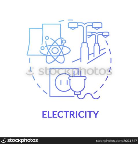 Electricity blue gradient concept icon. Nuclear energy usage abstract idea thin line illustration. Nuclear fission and decay heat. Boiling water into steam. Vector isolated outline color drawing. Electricity blue gradient concept icon