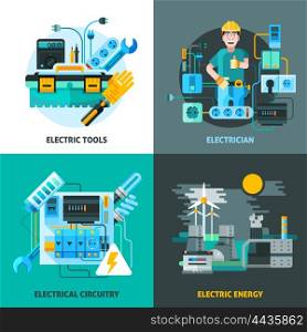 Electricity Concept Icons Set . Electricity concept icons set with electric tools and energy symbols flat isolated vector illustration