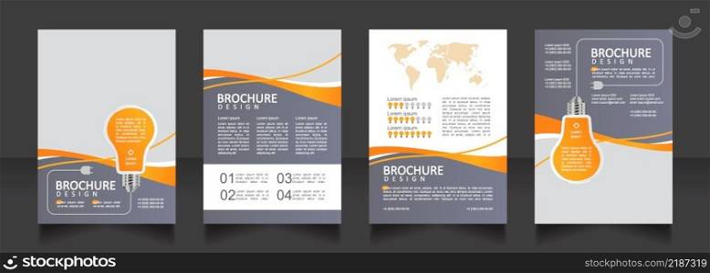 Electricity consumption optimization blank brochure design. Template set with copy space for text. Premade corporate reports collection. Editable 4 paper pages. Calibri, Arial fonts used. Electricity consumption optimization blank brochure design
