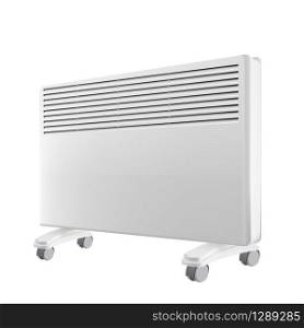 Electricity Heater Convector Equipment Vector. House Room Heating Convector With Wheels Electric Device. Domestic Warming Individual Climate Control Concept Mockup Realistic 3d Illustration. Electricity Heater Convector Equipment Vector