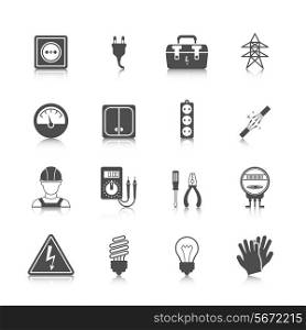 Electricity icon black set with plug socket power station isolated vector illustration