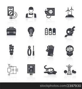 Electricity icon black set with toolbox l&charge warning sign isolated vector illustration