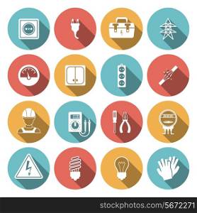 Electricity icon flat set with electronic equipment isolated vector illustration