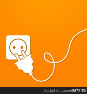 Electricity icon flat with plug and socket on orange background vector illustration