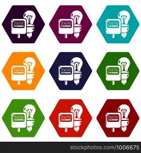 Electricity icons 9 set coloful isolated on white for web. Electricity icons set 9 vector