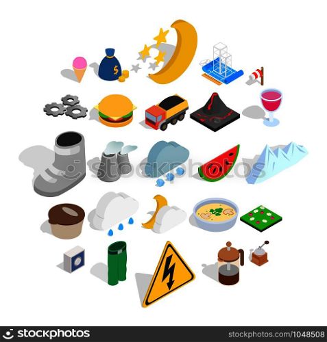 Electricity icons set. Isometric set of 25 electricity vector icons for web isolated on white background. Electricity icons set, isometric style