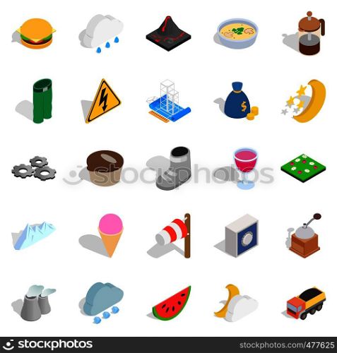 Electricity icons set. Isometric set of 25 electricity vector icons for web isolated on white background. Electricity icons set, isometric style