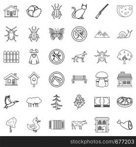 Electricity icons set. Outline style of 36 electricity vector icons for web isolated on white background. Barbecue icons set, outline style