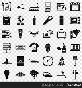 Electricity icons set. Simple style of 36 electricity vector icons for web for any design. Electricity icons set, simple style