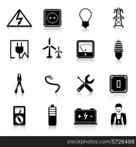 Electricity icons set with industrial power and energy equipment isolated vector illustration