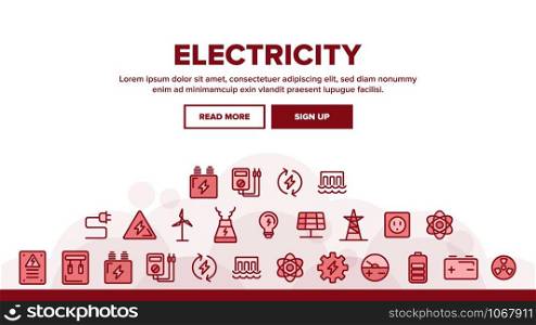 Electricity Industry Landing Web Page Header Banner Template Vector. Battery And Turbine Tower, Light Bulb And Socket Jack Electricity Industry Illustration. Electricity Industry Landing Header Vector