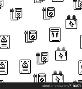 Electricity Industry Seamless Pattern Vector. Contour Illustration. Electricity Industry Seamless Pattern Vector