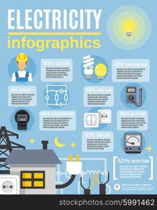Electricity Infographic Set. Electricity infographic set with light and power symbols flat vector illustration