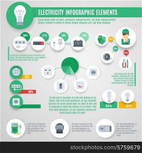 Electricity infographics set with professional electrician tools and charts vector illustration. Electricity Infographics Set