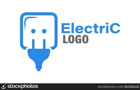 Electricity. Logo template with electrical plug and socket. Vector template for logo, brand, label or sticker. Flat style 
