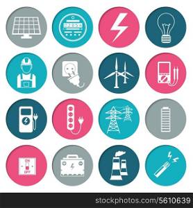 Electricity power energy icons set in white color on circles vector illustration