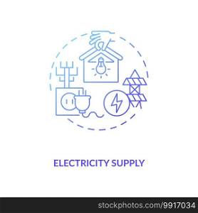 Electricity supply blue gradient concept icon. Power connection. High voltage. Industrial technology. Civil engineering idea thin line illustration. Vector isolated outline RGB color drawing. Electricity supply blue gradient concept icon