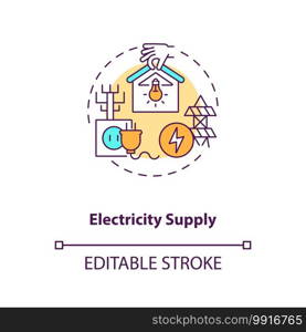 Electricity supply concept icon. Power connection. High voltage. Industrial technology. Civil engineering idea thin line illustration. Vector isolated outline RGB color drawing. Editable stroke. Electricity supply concept icon