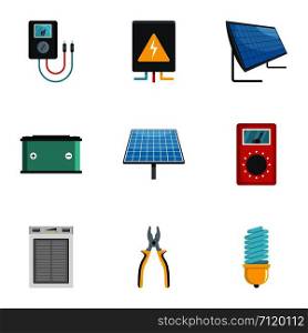 Electricity tool icons set. Cartoon set of 9 electricity tool vector icons for web isolated on white background. Electricity tool icons set, cartoon style