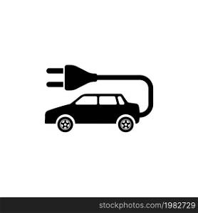 Electro Car. Flat Vector Icon. Simple black symbol on white background. Electro Car Flat Vector Icon