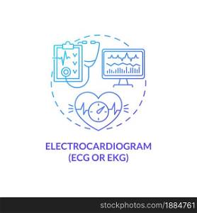 Electrocardiogram concept icon. Hypertension test abstract idea thin line illustration. Heart disease diagnosis. Detect cardiac illness. Non invasive procedure. Vector isolated outline color drawing. Electrocardiogram concept icon